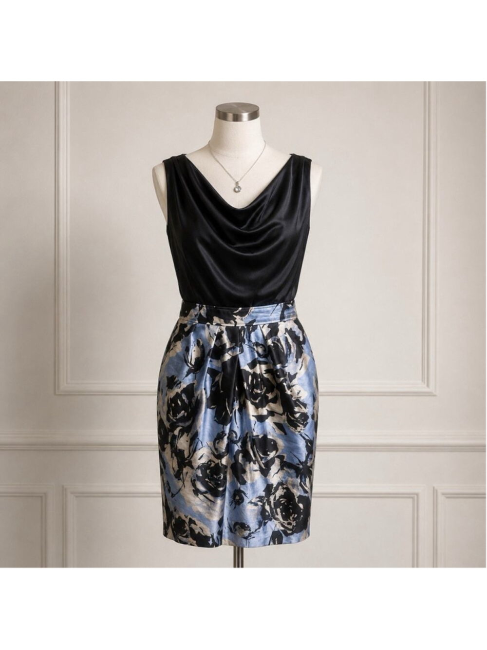 ST. JOHN Luxury Silk Blend Floral Draped Neck Sateen Dress 12